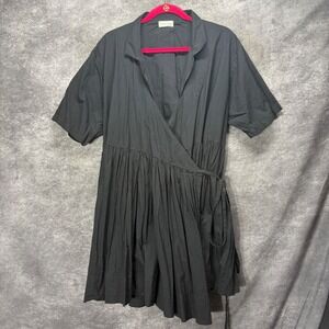 Krista Larson Black Mini Wrap Dress One Size Cotton Lagenlook Pleated Minimalist